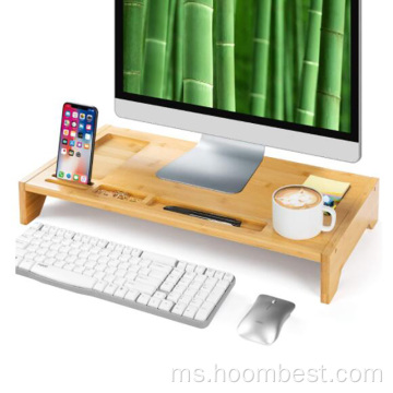 Penganjur Penyimpanan Bambu Monitor Stand Riser
